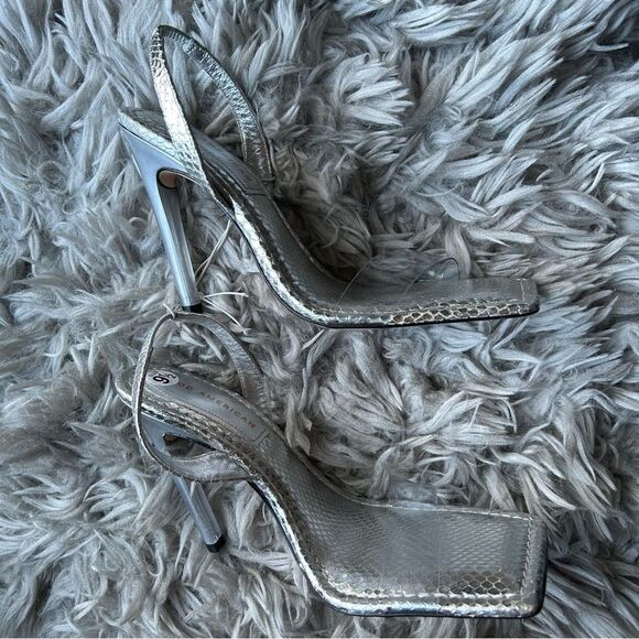 Good American silver square toe high heel sandals women's shoe size 9.5 - Picture 8 of 11